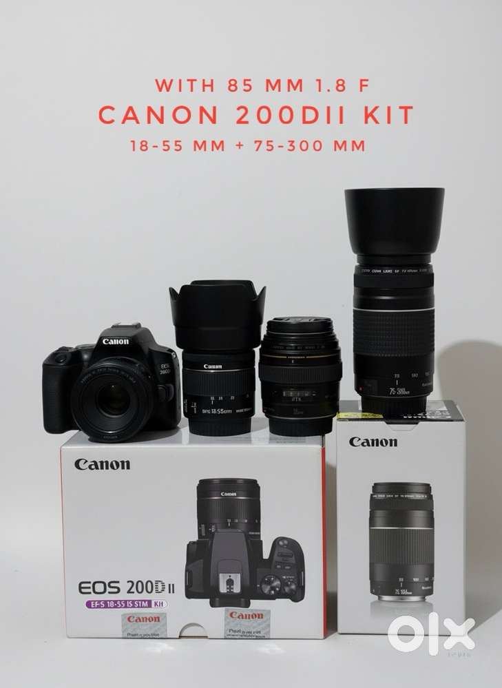 Under warranty Canon 200d ii with 3 lens ready to shoot kit