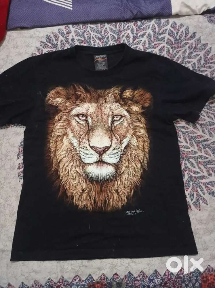 3D LION PRINT BLACK COLOUR T-SHIRT FOR MEN