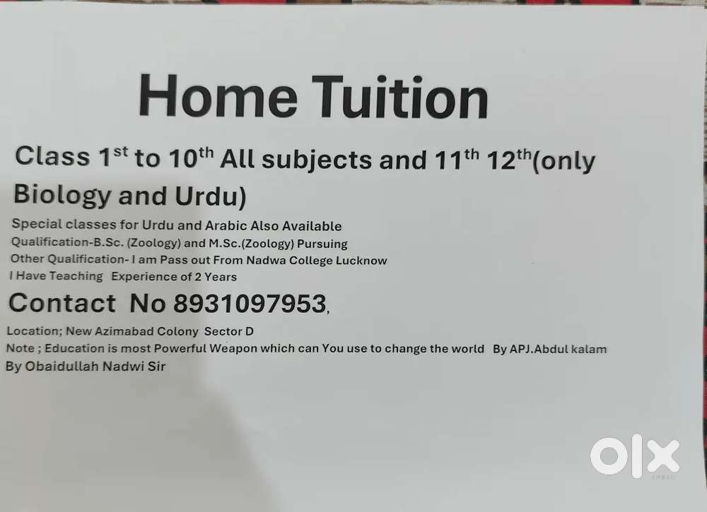 Home Tution for all students from nursery to 10th class All subjects