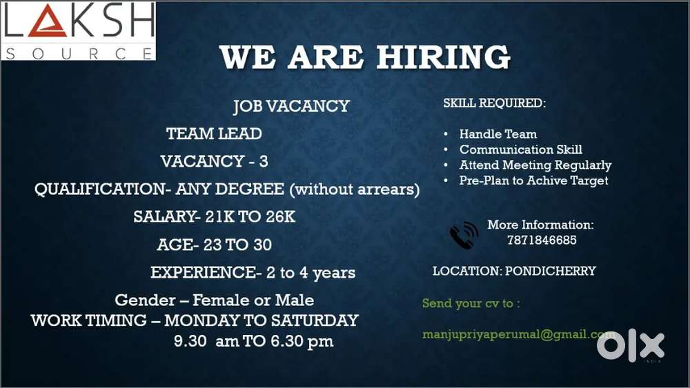 WE ARE HIRING JOB VACANCY
