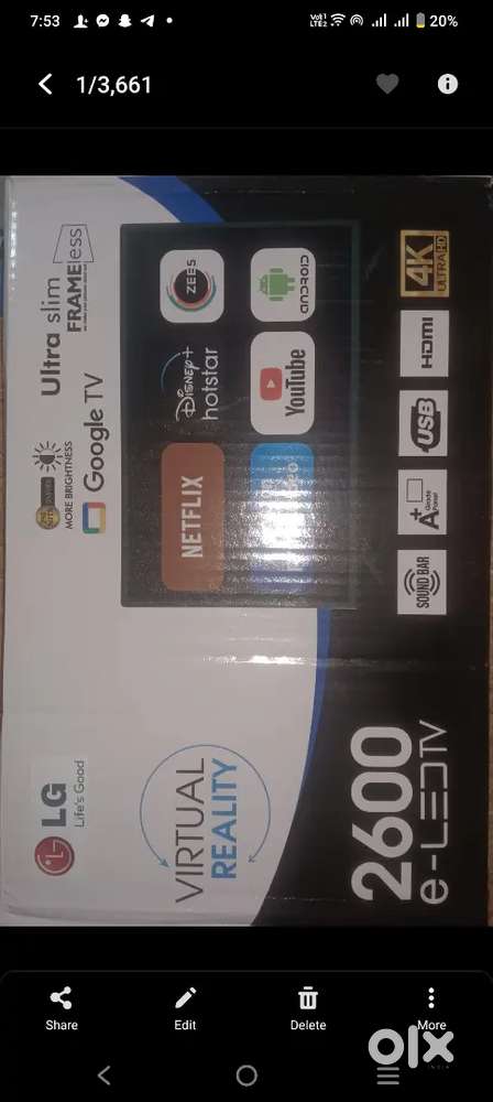 LG E- LED TV Sealed packed 4k quality with HDMI