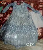 Bridal ball gown heavy embroidery and  stone in light blue with ash