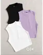 Pack of 3 Casual Sleeveless Solid Women Black, Purple, White Top
