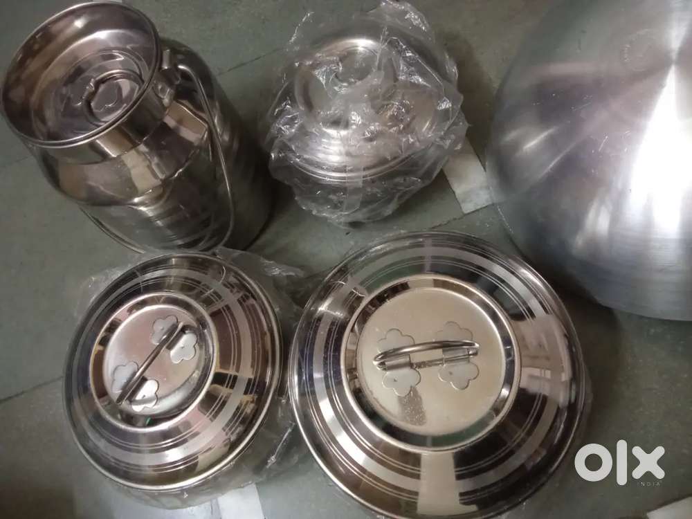 Brand new stainless steel utensils and aluminium kadai