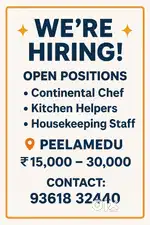 Continental  chef,house keeping,helpers