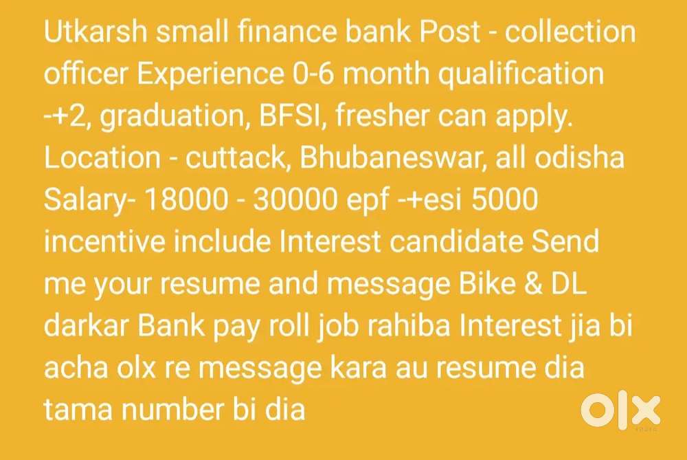 Utkarsh small finance bank collection officer