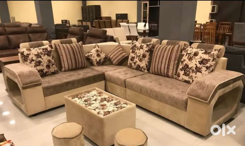 L shape sofa set with beautiful colour combination and designing look
