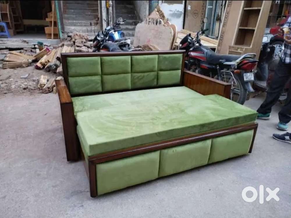 Wooden sofa cum bed with mattress