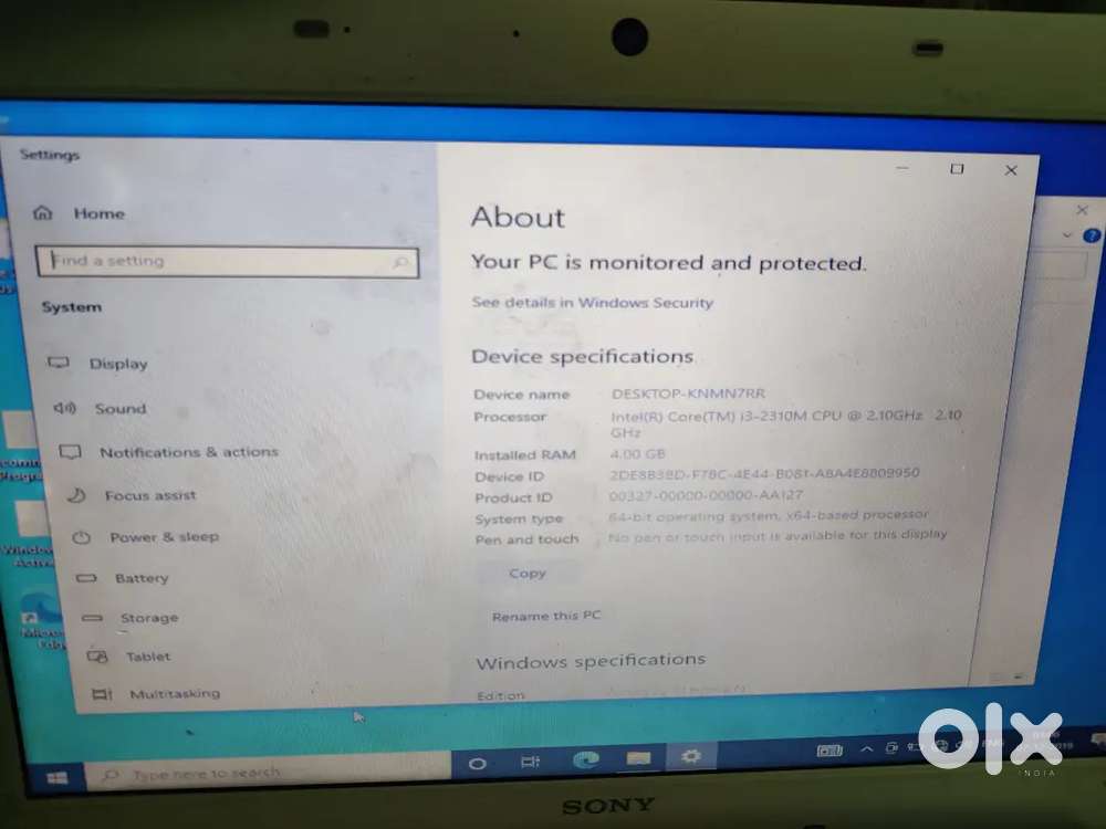 Sony vaio i3 4gb ram 320 harddrive