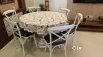 6 Seater Round Solid wood Dining Table with Iron Chairs