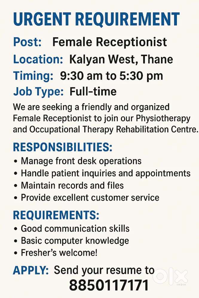 Health care center Receptionist