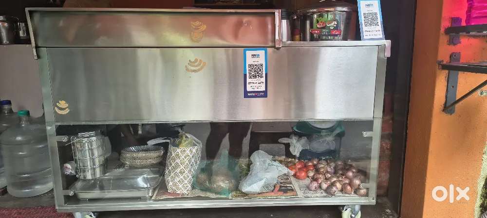 Steel Front counter with 4 container, Heating and cash box