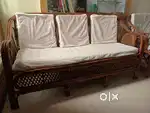 Cane wood 5 seater sofa (3+1+1) with 1 central table, all cushions