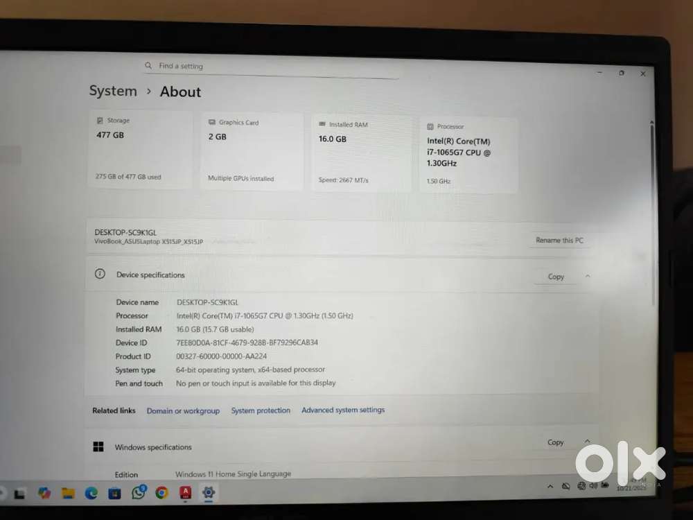 Asus i7-10th generation 16GB RAM 512GB SSD