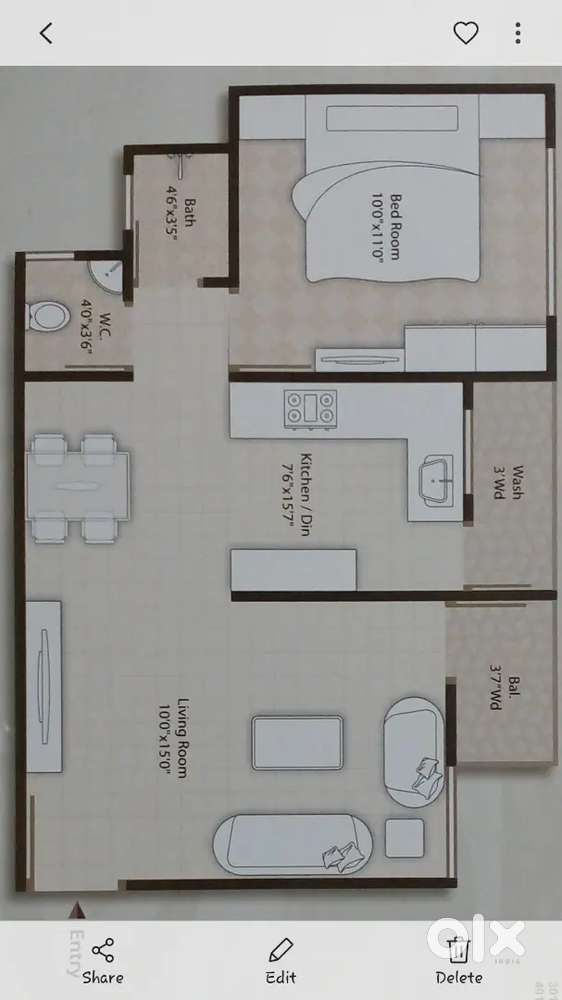1 BHK flat first owner