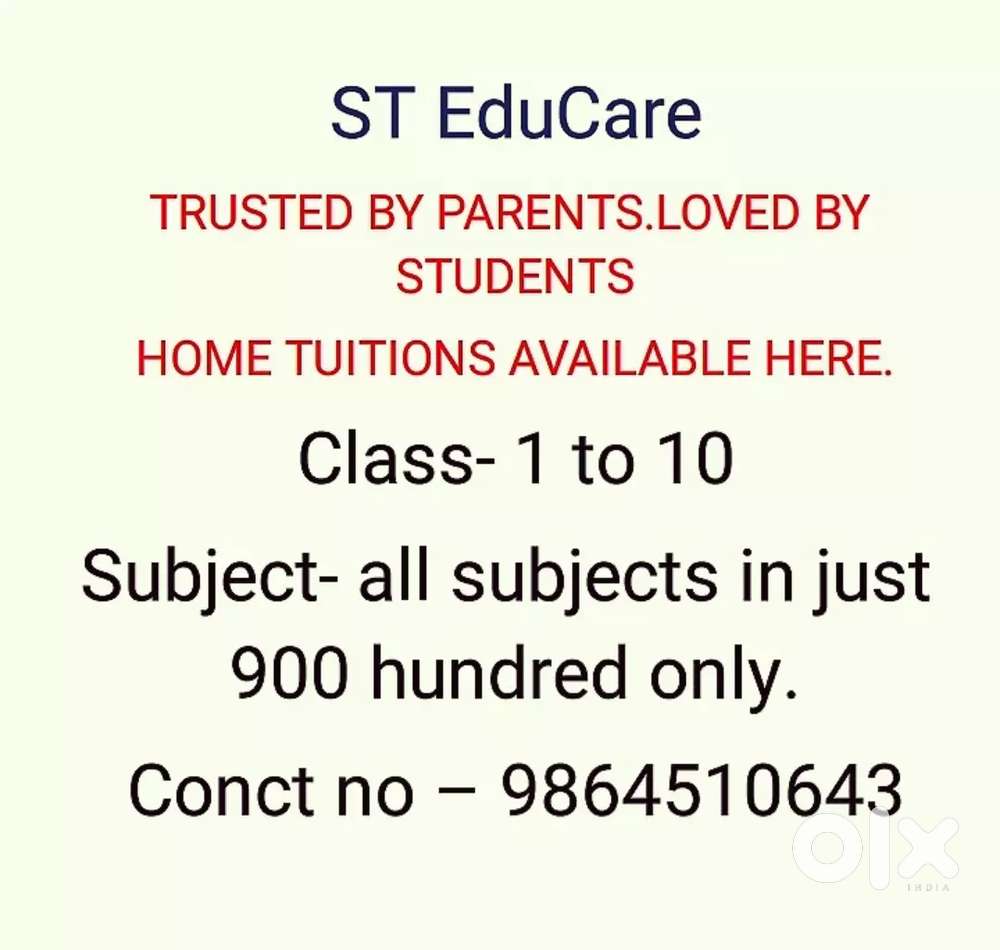 ST HOME TUITION FROM CLASS 1 TO 10