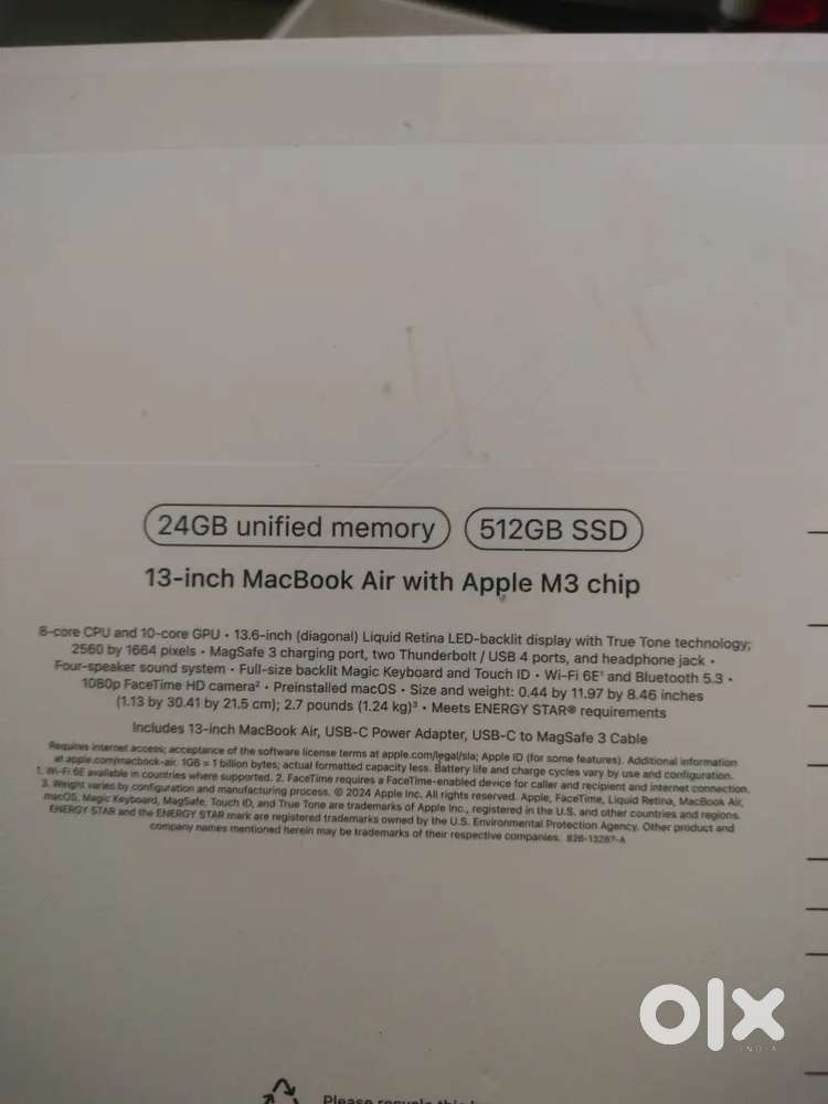Mac book air with Apple M3 chip 2024 model for sale