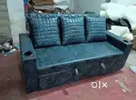 Prime model sofa cumbed with cup holder teal colour diamond stching