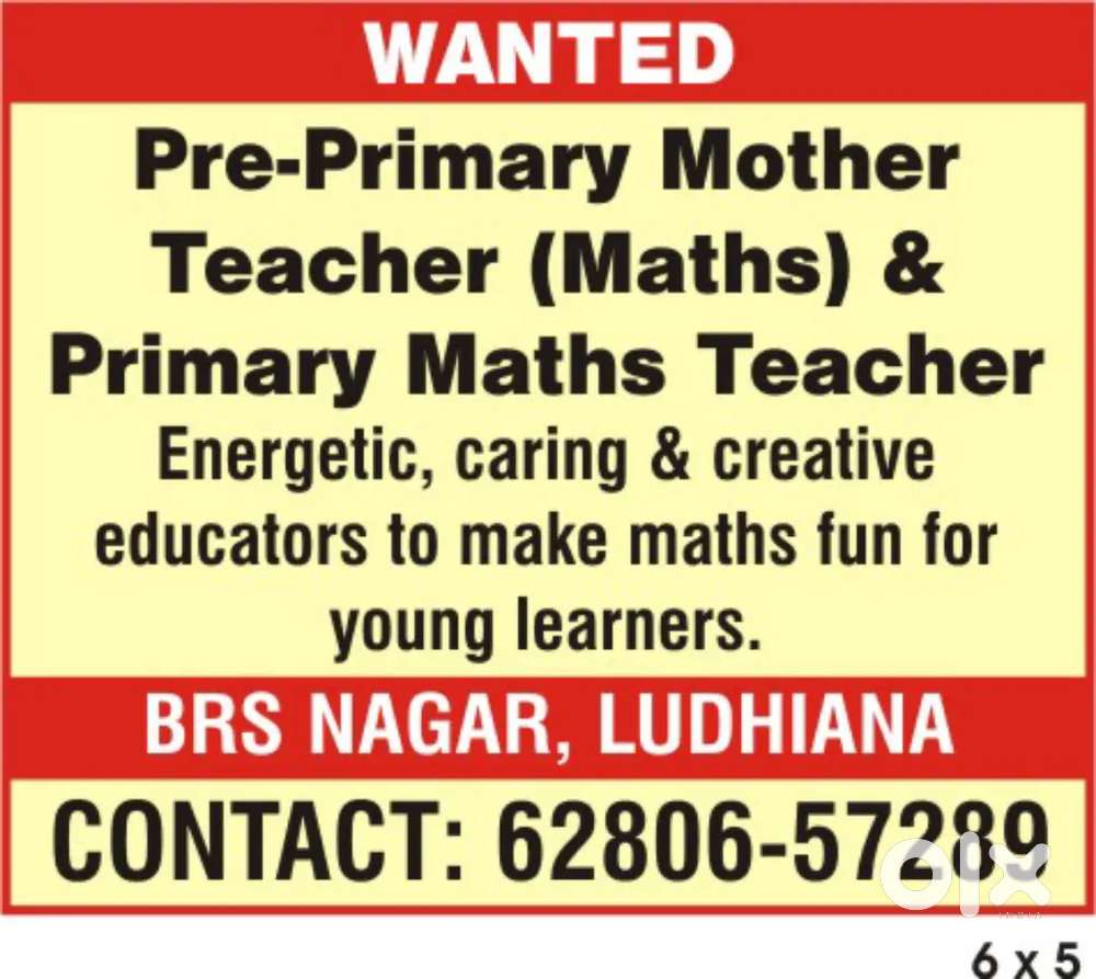 Female Pre primary & primary teacher for MATHS