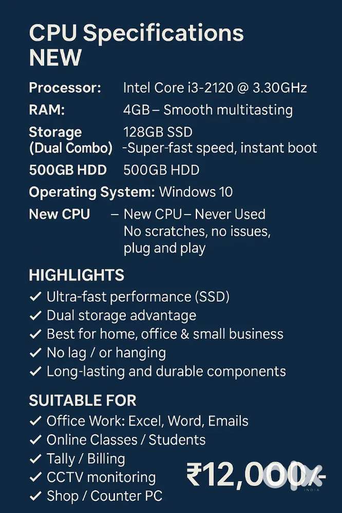 New Desktop CPU for Sale    SSD + HDD Combo