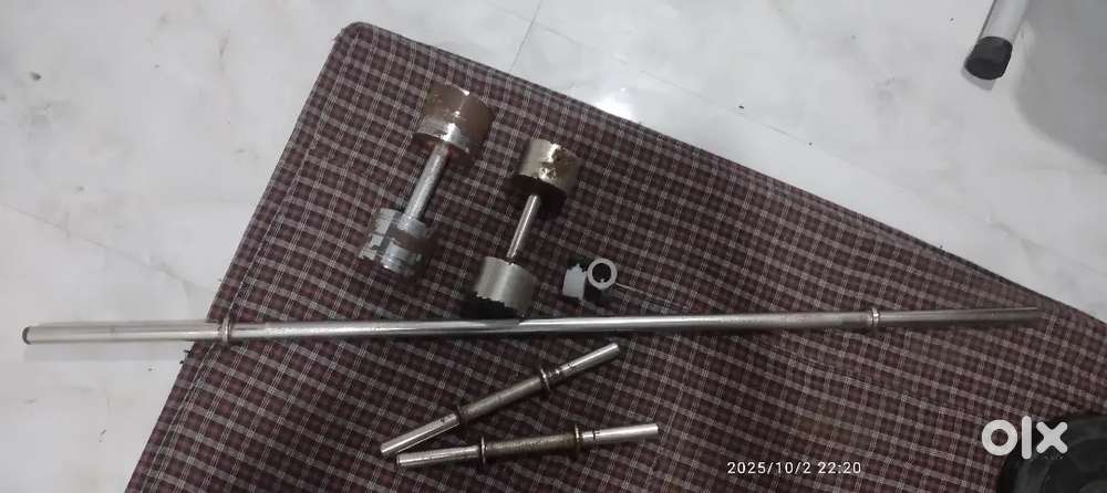 barbell, dumbbells, and dumbbells rod with free locks