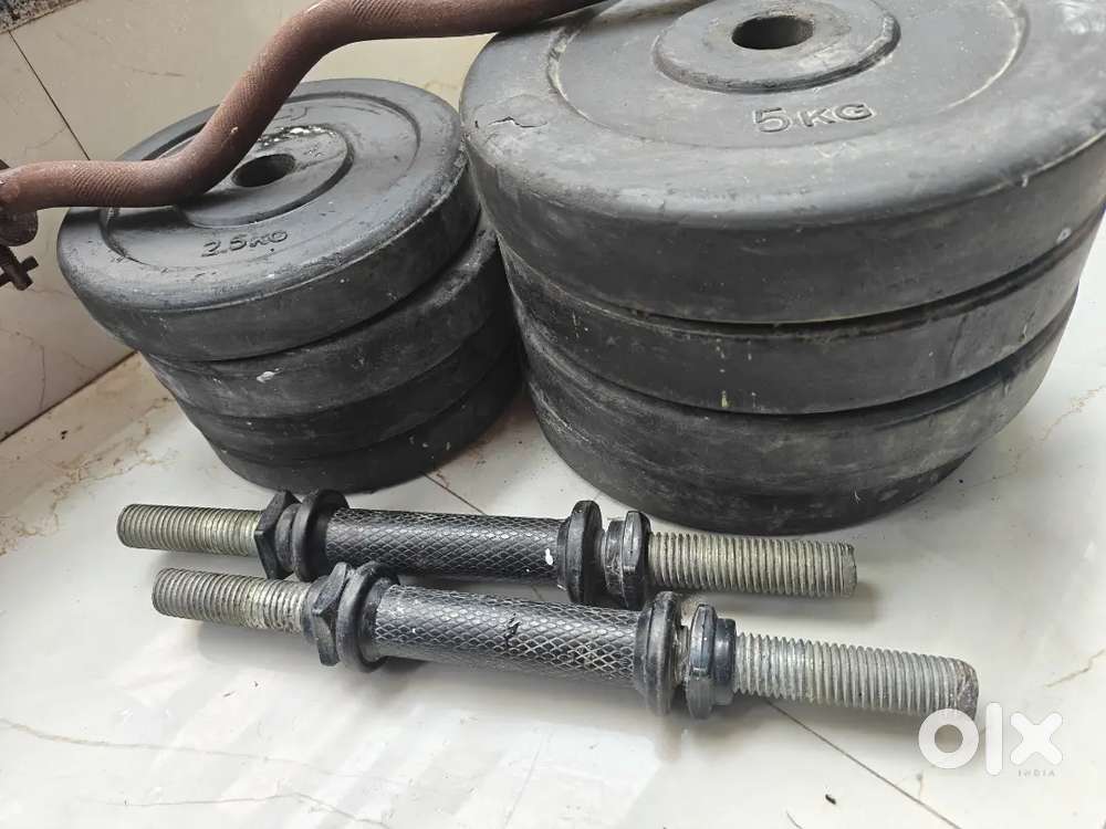 30 kg Weight plate with 2 dumbell rod and one curl rod, Chhatarpur ext