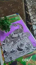 Peacock drawing with frame