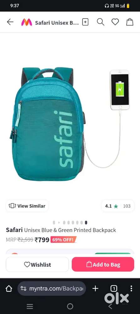 Safari Unisex Blue & Green Printed Backpack