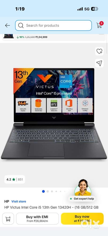 hp victus gaming laptop  rxt 4050 6gb graphic card