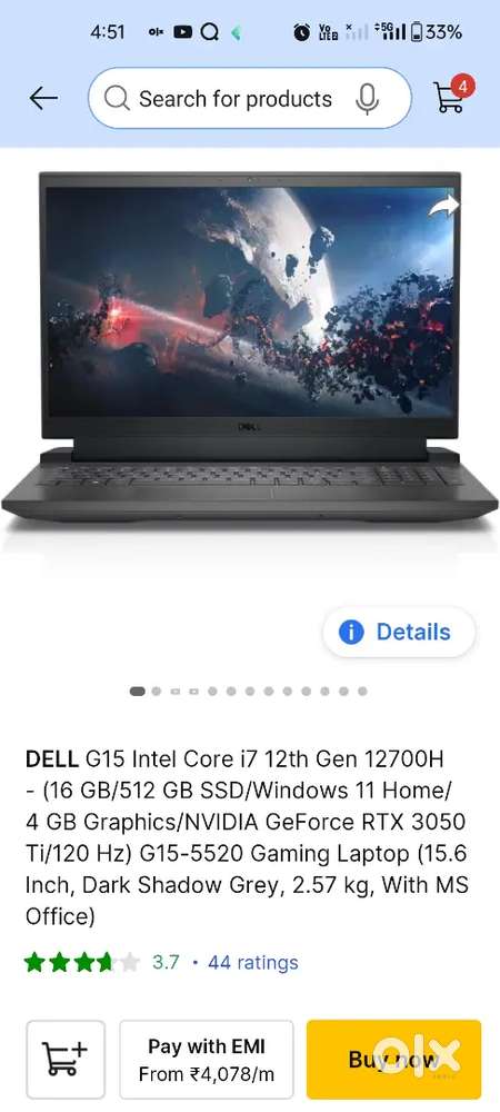 Dell G15 i7 12th genrtx graphic card use 3/4 mnth for stdy blkl New