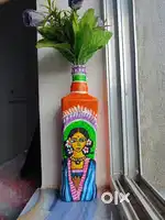 Beautiful lady painting on glass bottle