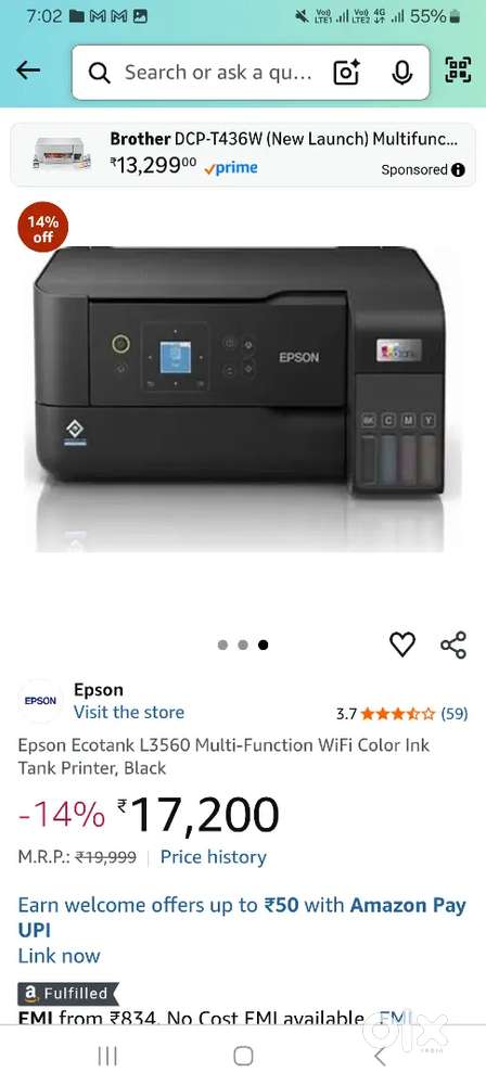 Epson L3560 printer 25 days old @ 14600