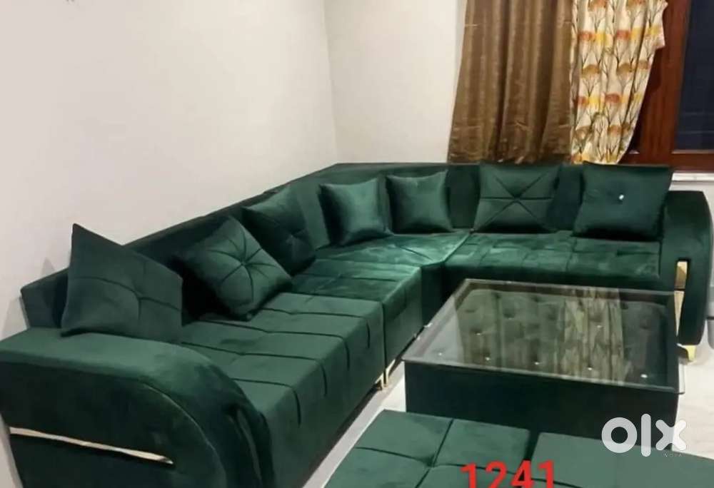 L shape sofa set with designing handle with golden patti and beautiful