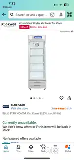 375 liter Blue star vc cooler fridge warrnty peroid