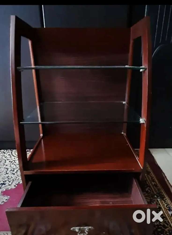 Multi purpose solid wood shelf with drawer
