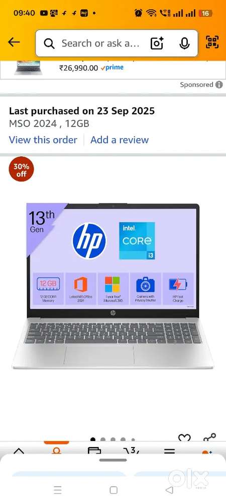 HP 13th generation, i3 12 gb ram
