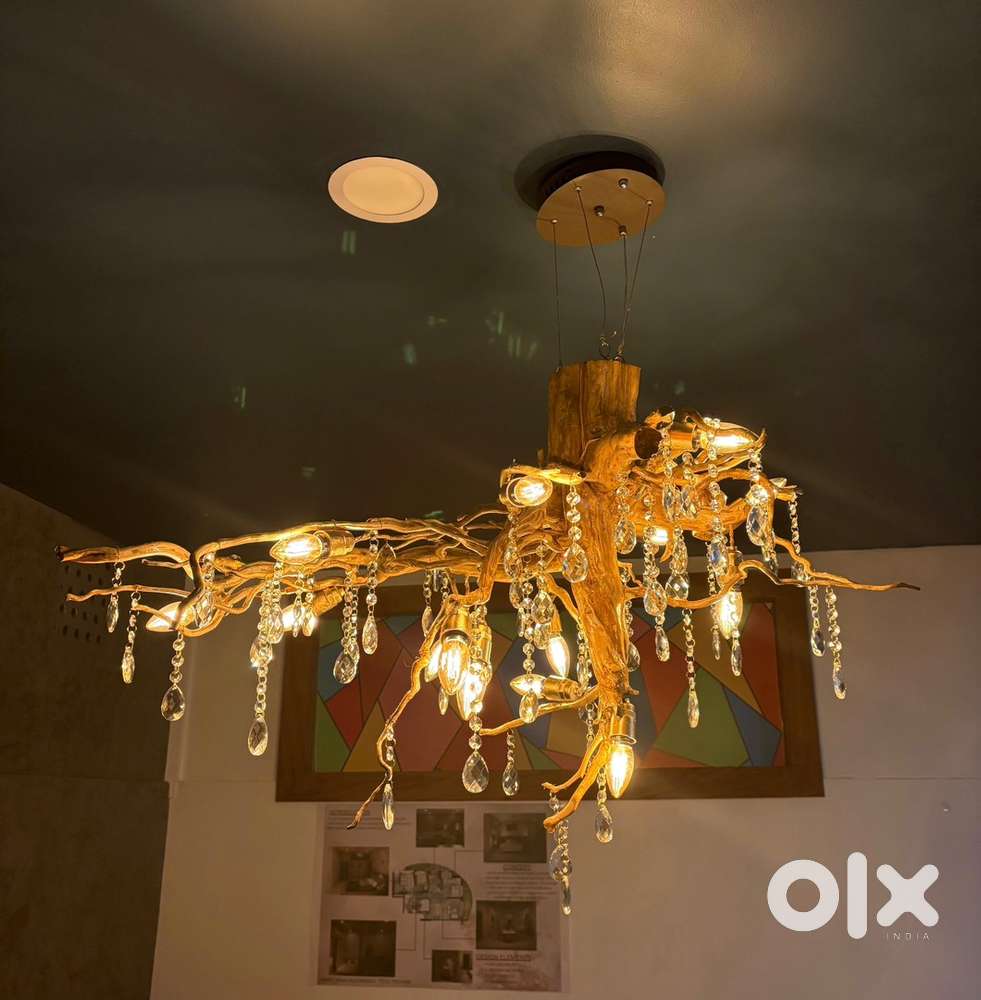 Coffee root chandlier with crystals