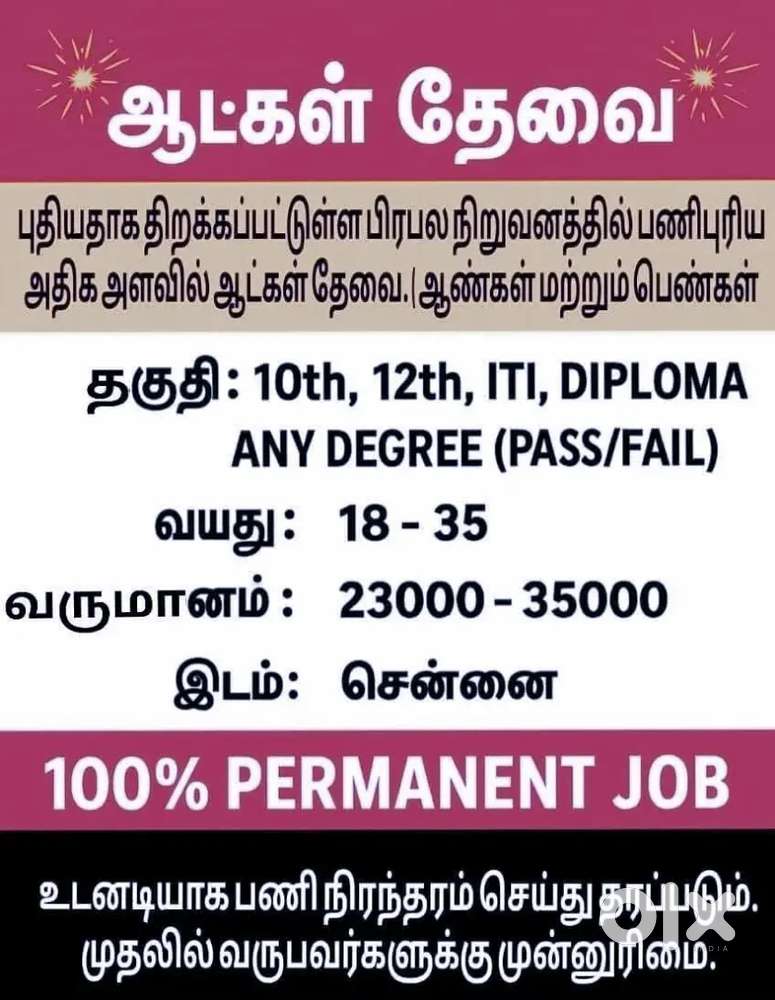 Work opportunity for office work Male and female