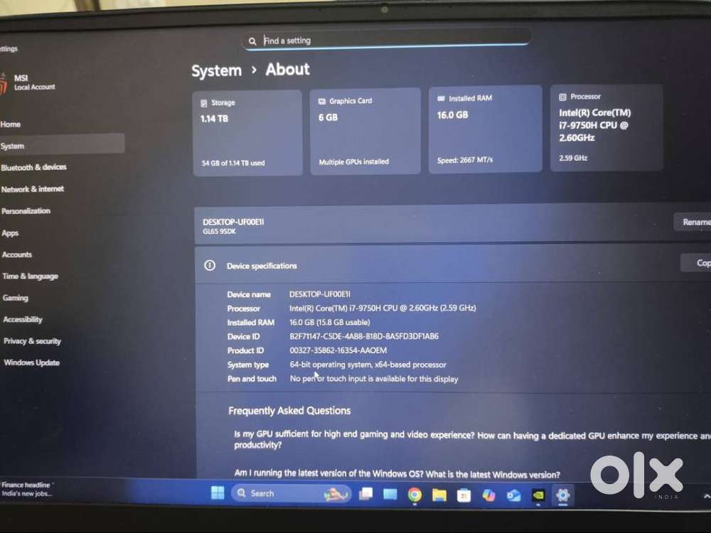 MSI Gaming Laptop - Intel Core i7 with 6GB Nvidia Graphics