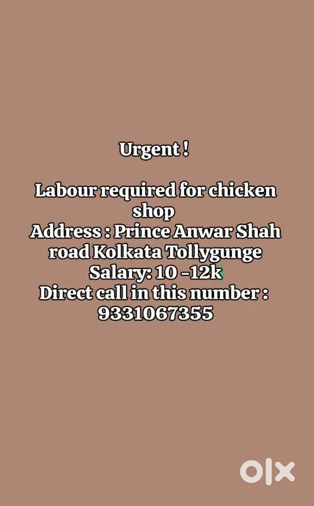 Urgently Labour needed for Haji chicken shop ( Rent is also available)