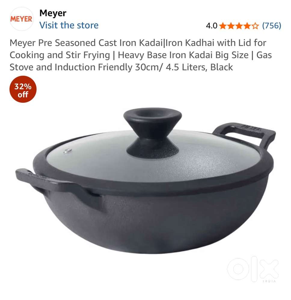 Meyer cast iron kadai with glass lid