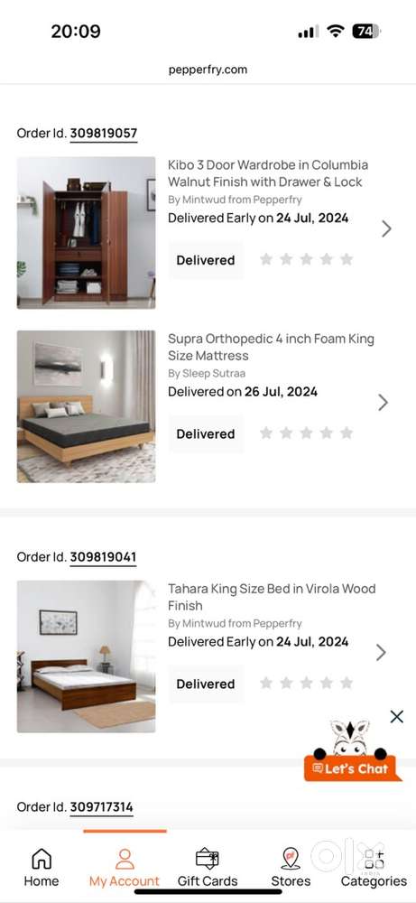 Bed, mattress and wardrobe