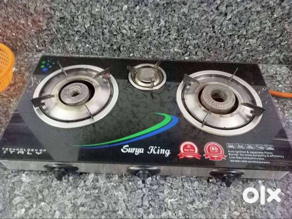 Surya King 3 Burner Gas Automatic Stove: Free Regulator gas hose pipe