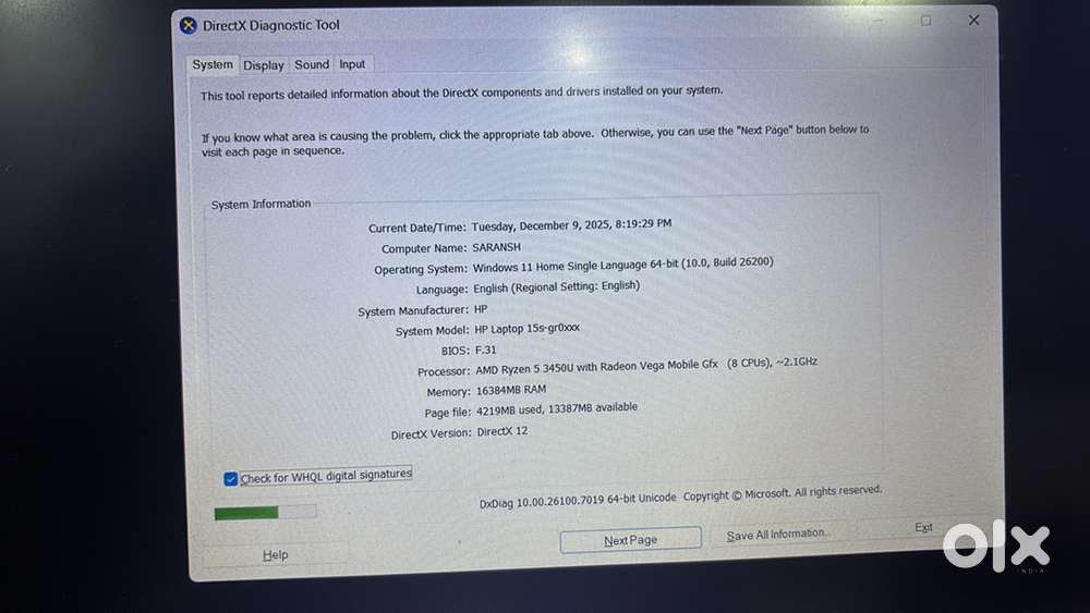 HP 15s 16GB Ryzen 5 (with AMD Radeon 2GB VRAM)