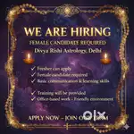 Female Candidate Required – Fresher for Astrology Office (Divya Rishi
