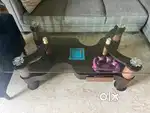 glass table with wooden base with 2 drawer