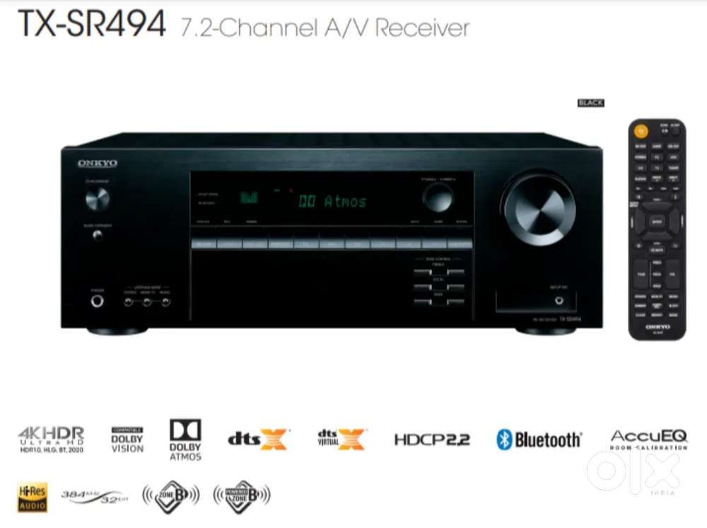 Onkyo TX-SR494
7.2 Channel Amplifier with Bluetooth
Dolby Atmos DTS-x
