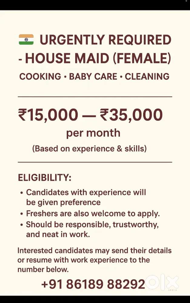 Urgently required Maid