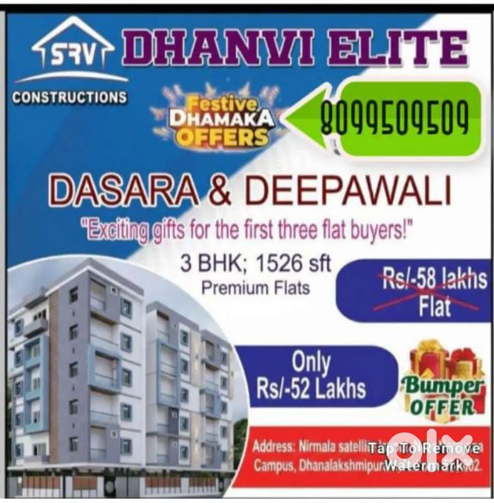 Luxury 3bhk flats for sale only 52L