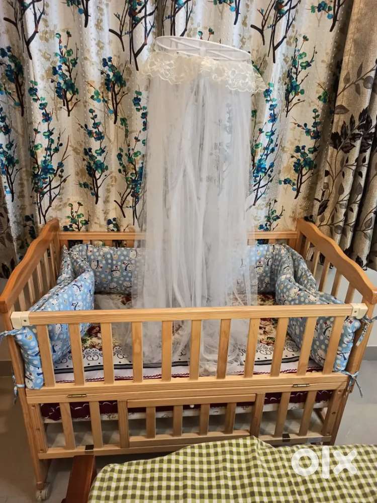 Babyhug wooden cot cum rocker, baby walker, stroller and baby carrier